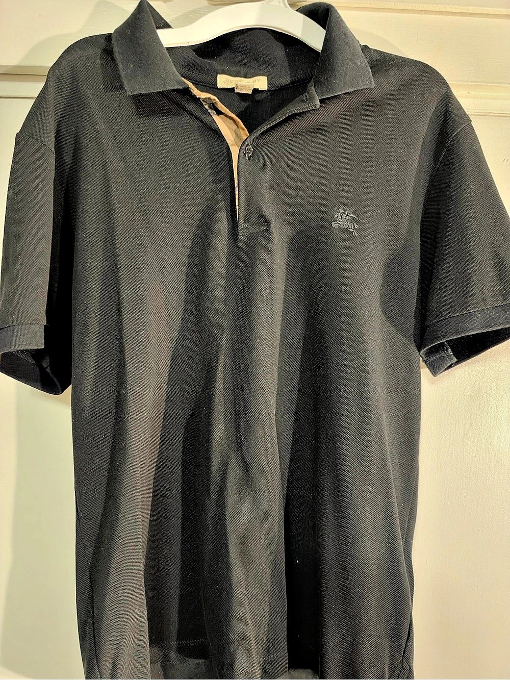 Burberry Brit Check Placket Cotton Pique Polo Shirt Men's Black Polo